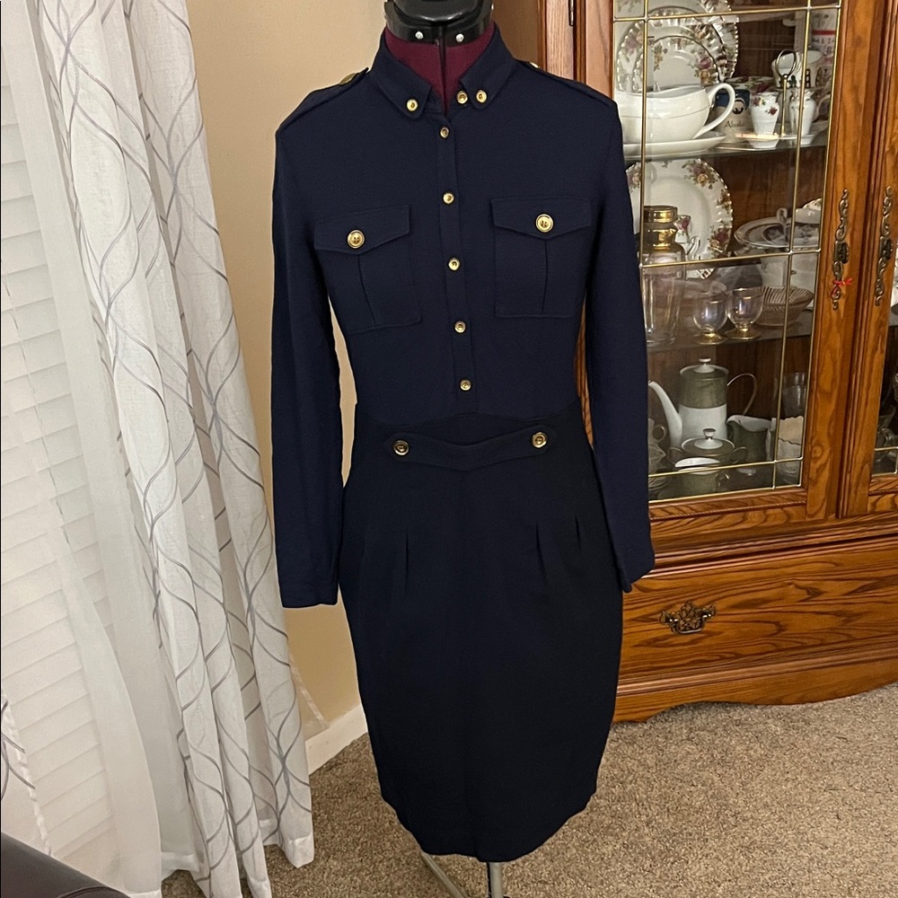 Burberry  Brit Military Navy Dress with Gold Buttons